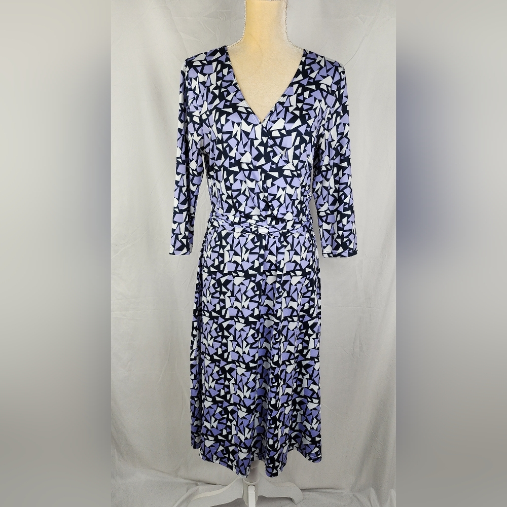 Patty Boutik Artst Geometric Faux Wrap Jersey Knit Belted Dress Women's sz L